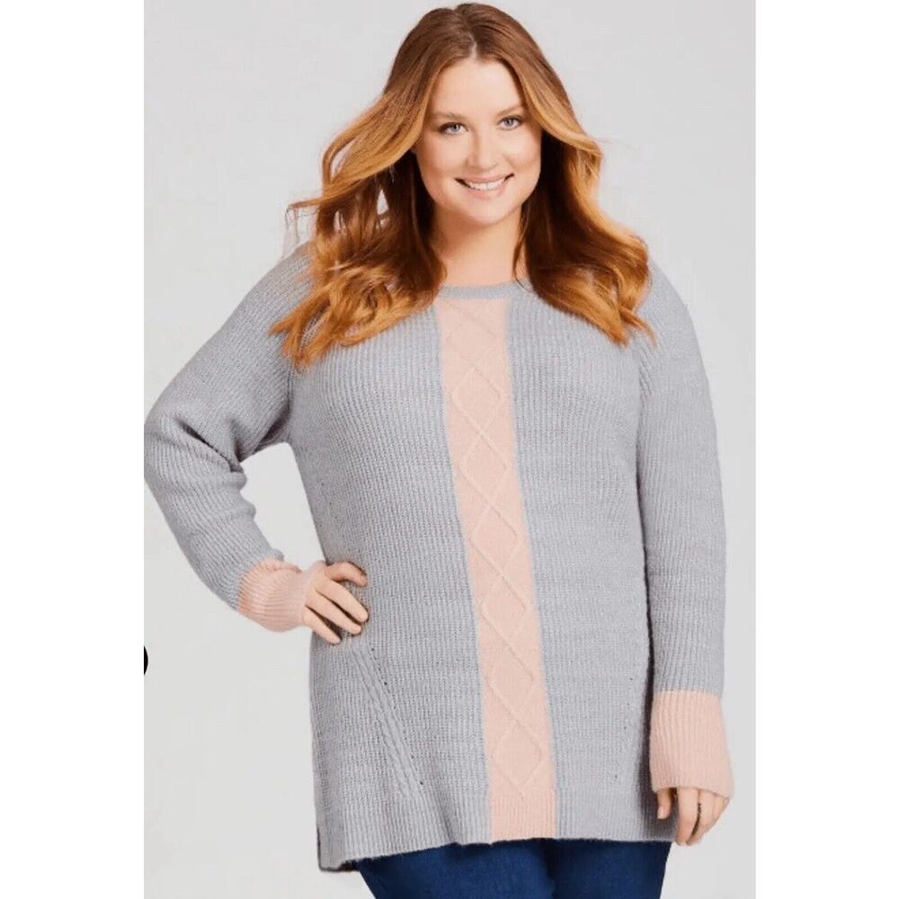 Avenue Sweater Size 18/20 Medium Gray Pink Women’s Color Block Pullover LurexNWT
